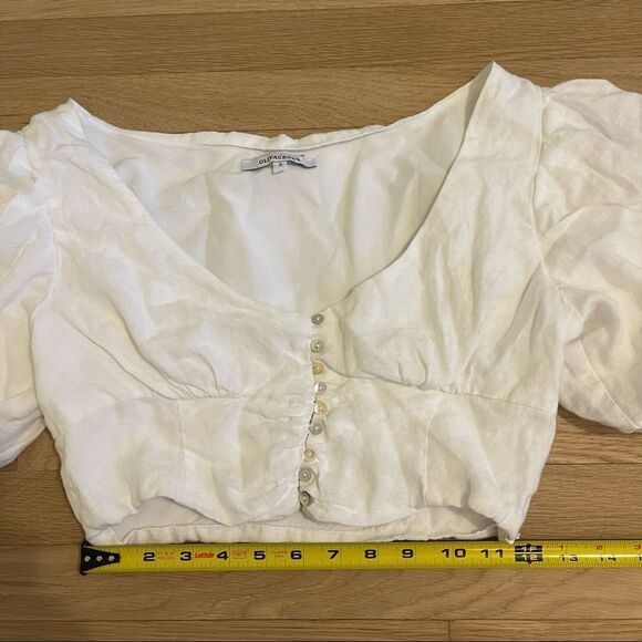 Olivaceous Cropped Pirate Puff Sleeve White Blouse - Picture 8 of 14